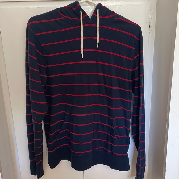 Old Navy Long Sleeve, Blue and Red Striped with a Hood - Picture 1 of 3